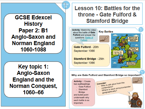 The battles of Fulford & Stamford Bridge. Lesson 10 - GCSE History Edexcel Paper 2 - Normans (B1)