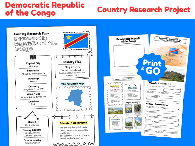 Democratic Republic of the Congo Country Research Project | Geography Worksheets