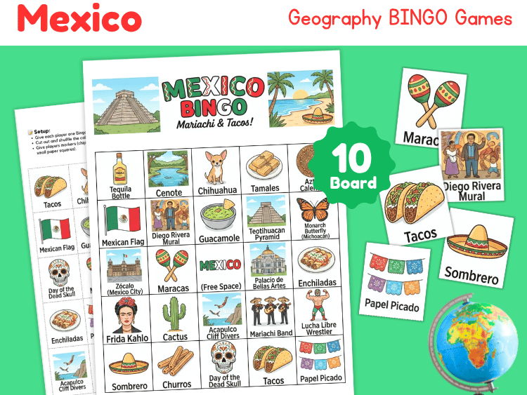 Mexico Geography Bingo Game | Country Study & Culture Activity