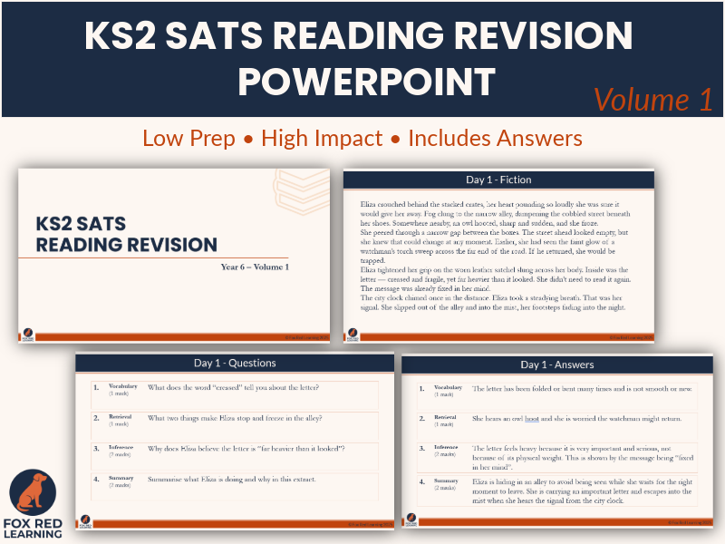 KS2 SATs Reading Revision PowerPoint Year 6 – 20 Daily Extracts + Questions + Answers
