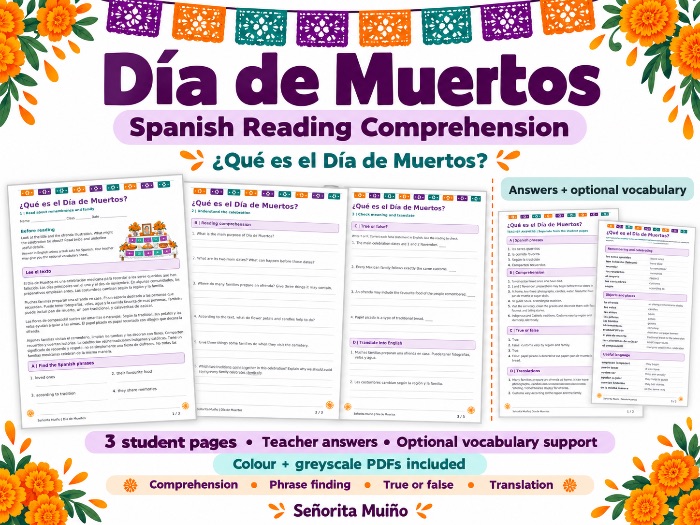 Día de los Muertos Spanish Reading Comprehension - KS3 Day of the Dead