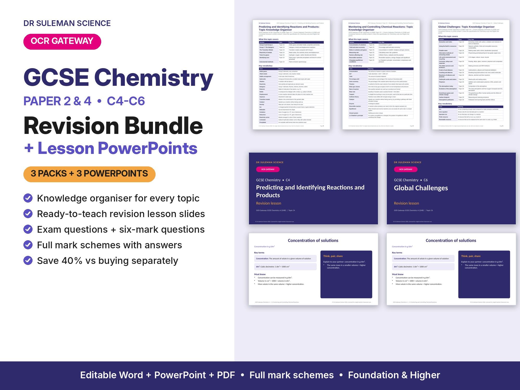 OCR Gateway GCSE Chemistry Paper 2 & 4 Revision Bundle + PowerPoints (C4-C6)
