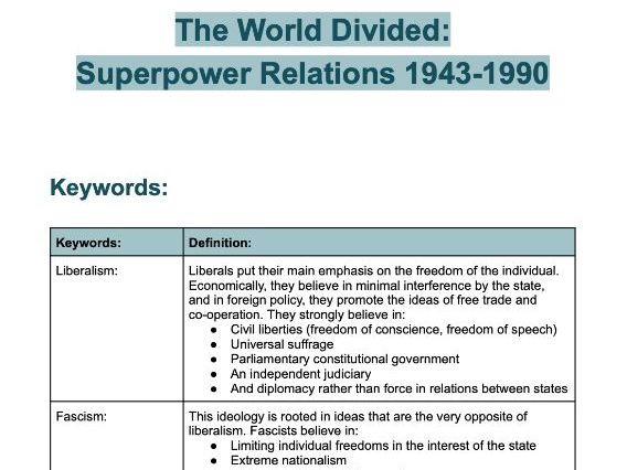 A-level Edexcel History Paper 4C notes: The World Divided - Superpower Relations 1943-1990