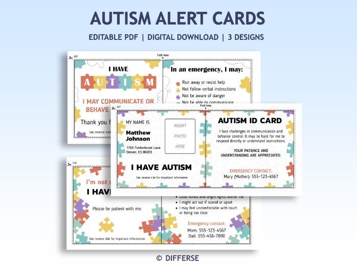 Autism ID card | Emergency Contact Card | Autism Medical Card | I Have Autism