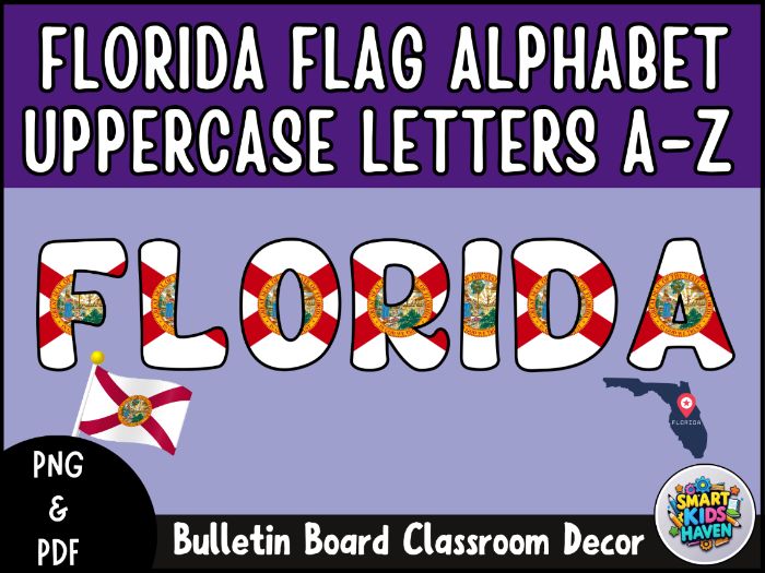 Florida Flag Alphabet Uppercase Letters A-Z Bulletin Board Classroom Decor