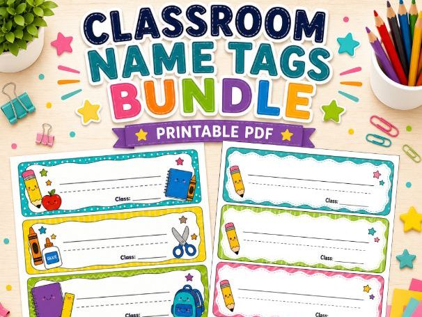 Classroom Name Tags Bundle | Editable Desk Name Tags, Cubby Labels, Locker Tags & Classroom Labels |