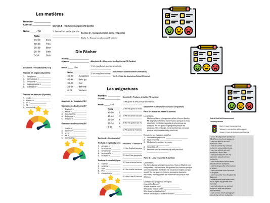 School Subjects (French, German & Spanish) – Assessment, Mark Scheme & Self Assessment
