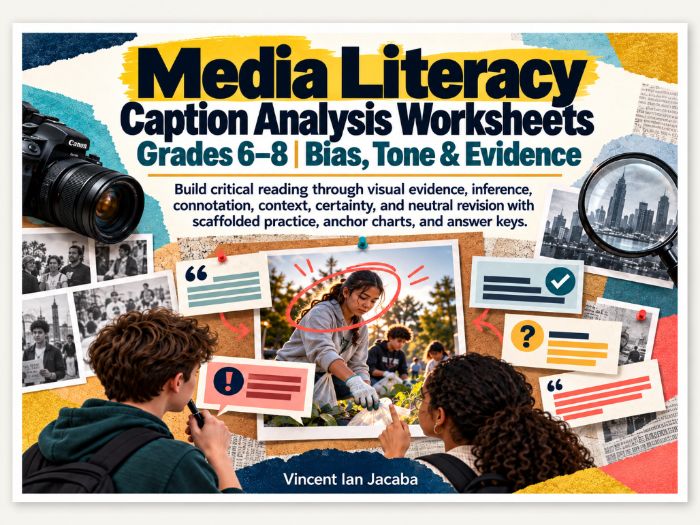 Media Literacy Caption Analysis Worksheets Grades 6–8 / KS3 | Bias, Tone & Evidence