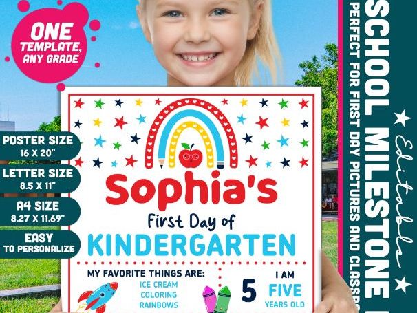 Editable Back to School Milestone Board, First & Last Day School Poster, Classroom Keepsake