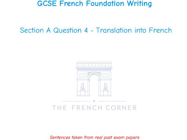 GCSE Foundation French Writing exam 2026 Question 4 Translation into French