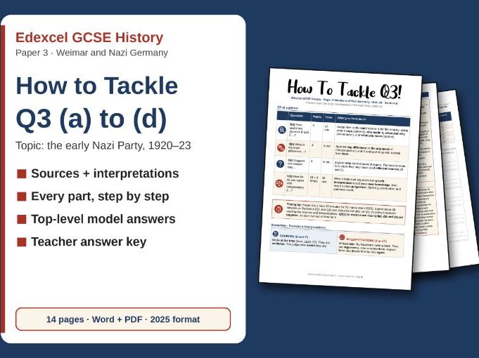 Edexcel GCSE Weimar/Nazi Germany Q3 Early Nazi Party Workbook