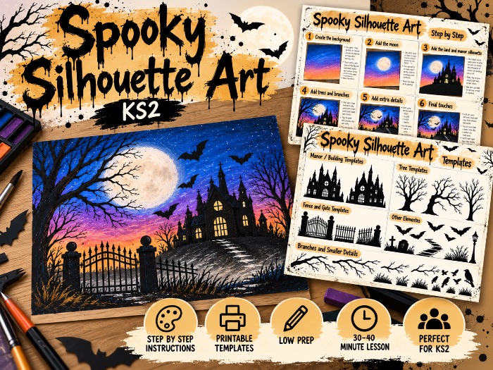 Spooky Silhouette Art KS2 | Step by Step Art Activity & Printable Templates