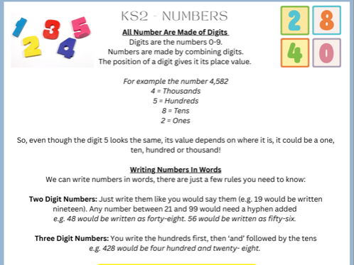 KS2/Maths/Section 1/Lesson 1-Numbers/Test/Quiz/Knowledge Organiser/Self Assessment/Primary/