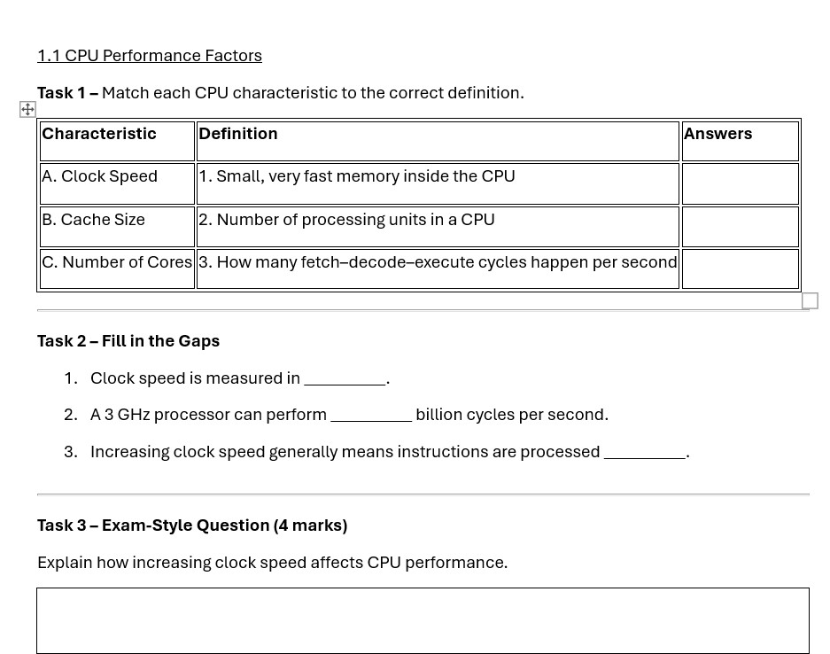 1.1 Systems Architecture OCR J277- Worksheets & Answers! | Teaching ...
