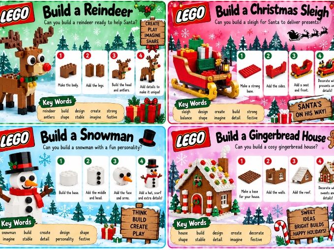 Christmas Themed Build Challenge Cards for Lego, K’nex and Makedo