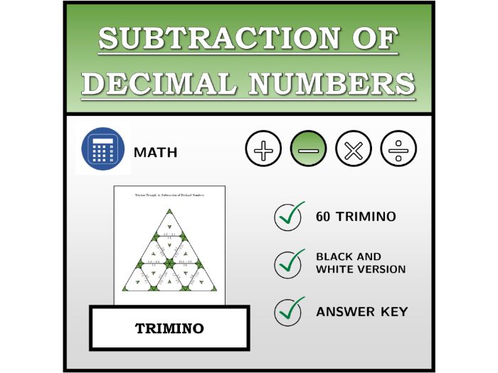Trimino | Subtraction of Decimal Numbers | Math Activity