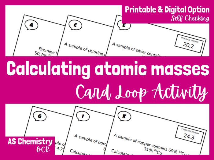 AS Level Chemistry: Relative Atomic Mass Card Loop Activity Printable and Digital