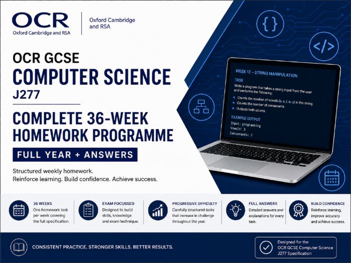 OCR GCSE Computer Science J277 Complete 36-Week Homework Programme | Full Year + Answers