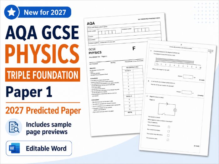 AQA GCSE Physics Paper 1 Predicted Paper 2027 + Mark Scheme TRIPLE FOUNDATION