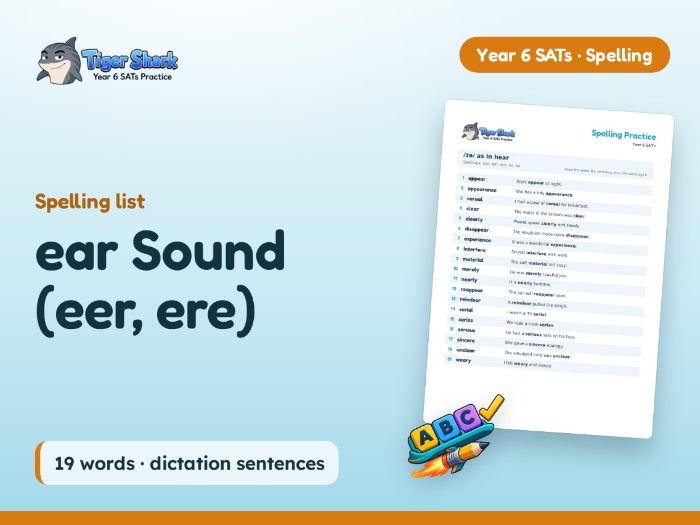 ear Sound (eer, ere): Year 6 Spelling List
