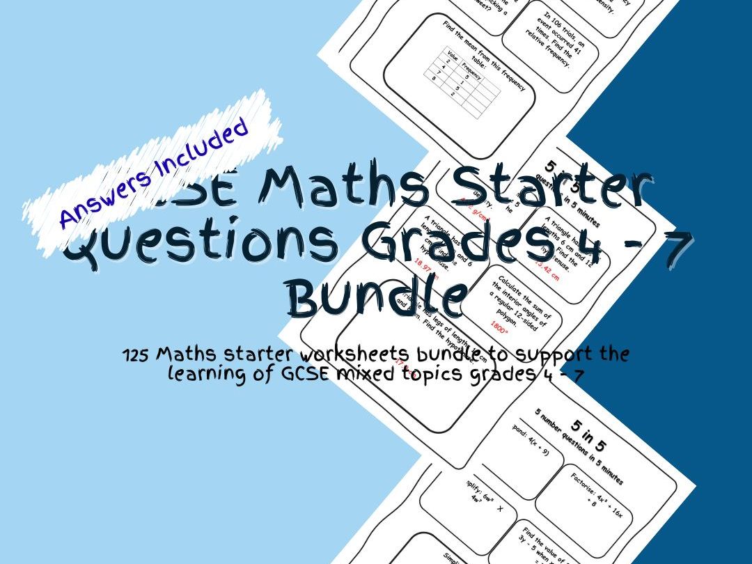 GCSE Maths Starters – 125 Worksheet Bundle (Grades 4–7)