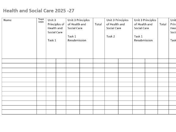 AAQ Health and Social Care - recording grade sheet for coursework units