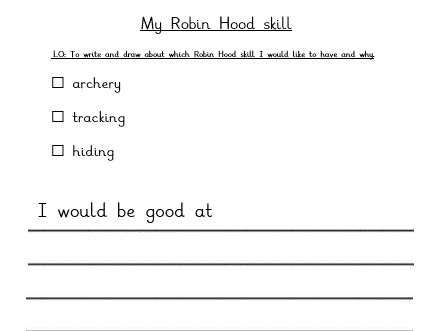 Robin Hood Skills worksheet -  Which skill would you choose?