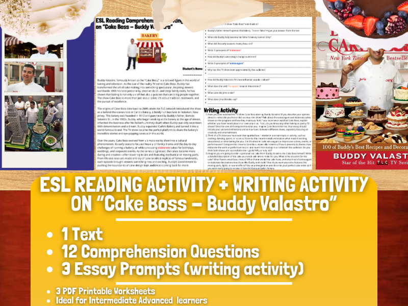 ESL Reading Comprehension + Writing Activity - "Cake Boss - Buddy Valastro"