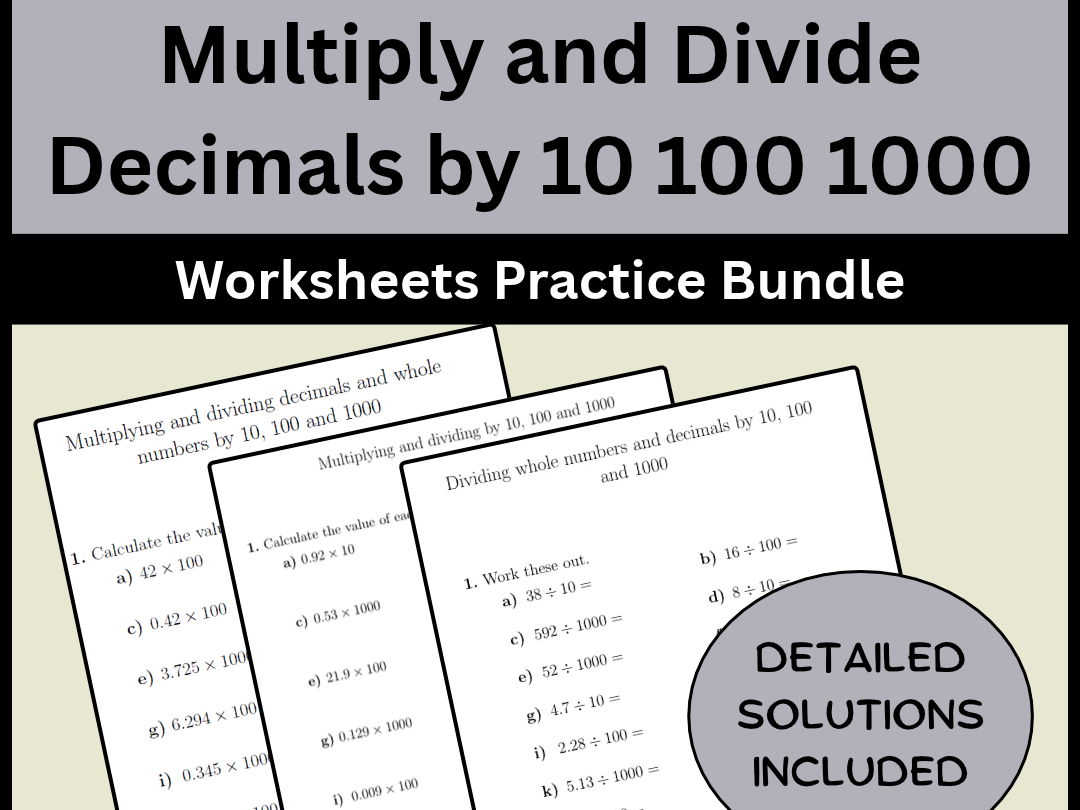 Multiply and Divide Decimals by 10 100 1000 Worksheets Practice Bundle