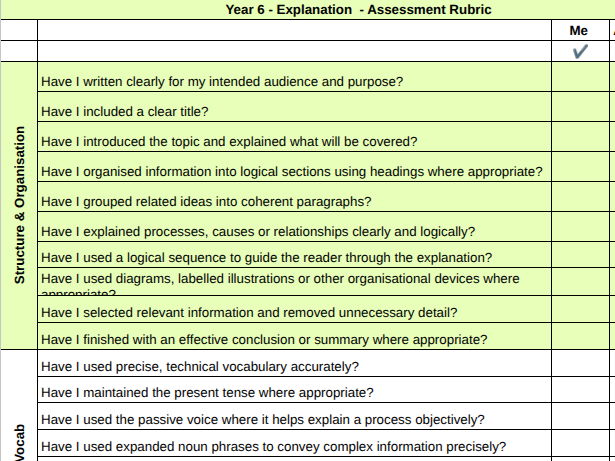 Year 6 Writing Assessment Rubrics