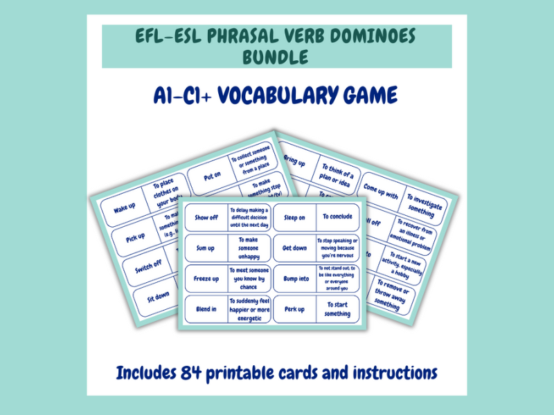 EFL-ESL Phrasal Verb Dominoes Vocabulary Game (all levels)