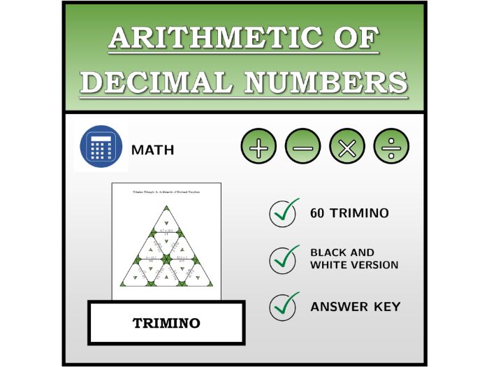 Trimino | Arithmetic of Decimal Numbers | Math Activity