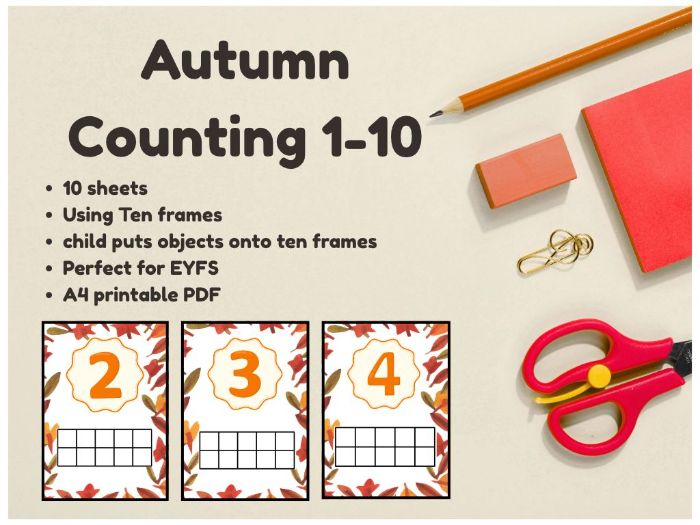 Autumn Ten Frame Counting 1–10