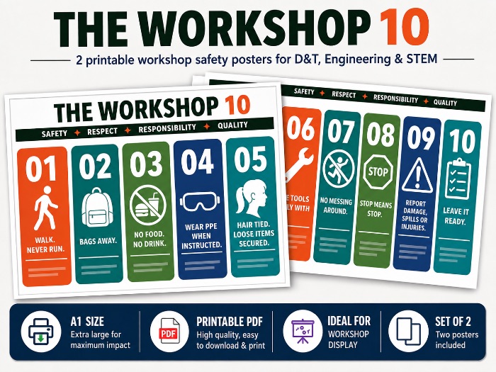 The Workshop 10 | Design & Technology Workshop Rules & Safety Posters