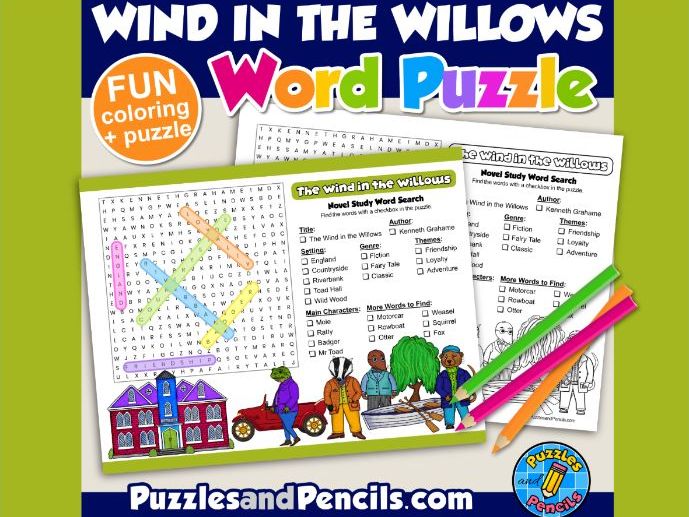 The Wind in the Willows Novel Study Word Search Puzzle and Colouring