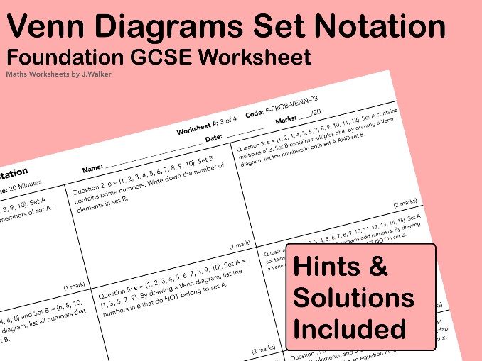 GCSE Maths Worksheet: Venn Diagrams Set Notation - Foundation Tier