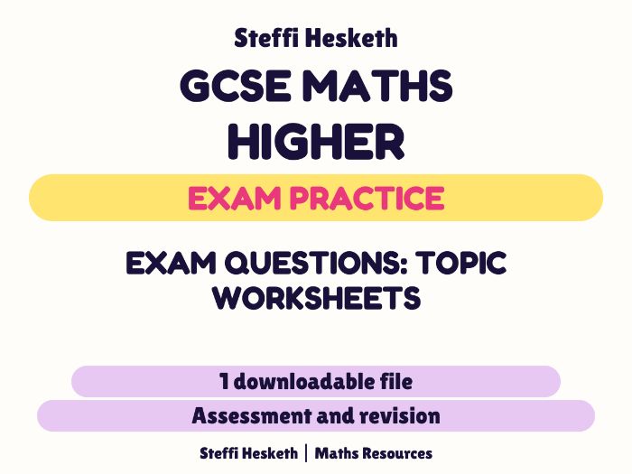 GCSE Higher- Exam Questions Topic Worksheets