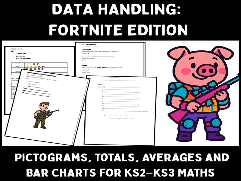 Fortnite Data Handling Investigation | KS2–KS3 Statistics | Pictograms, Averages & Bar Charts Worksh