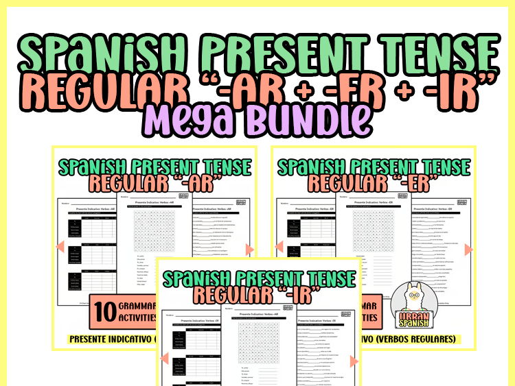 [Bundle] Spanish Present Tense Regular Verbs Worksheets (-AR, -ER, -IR)