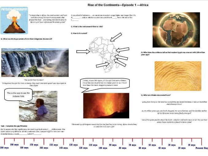 BBC - Rise of the Continents - Ep 1 Africa- Iain Stewart - Worksheet