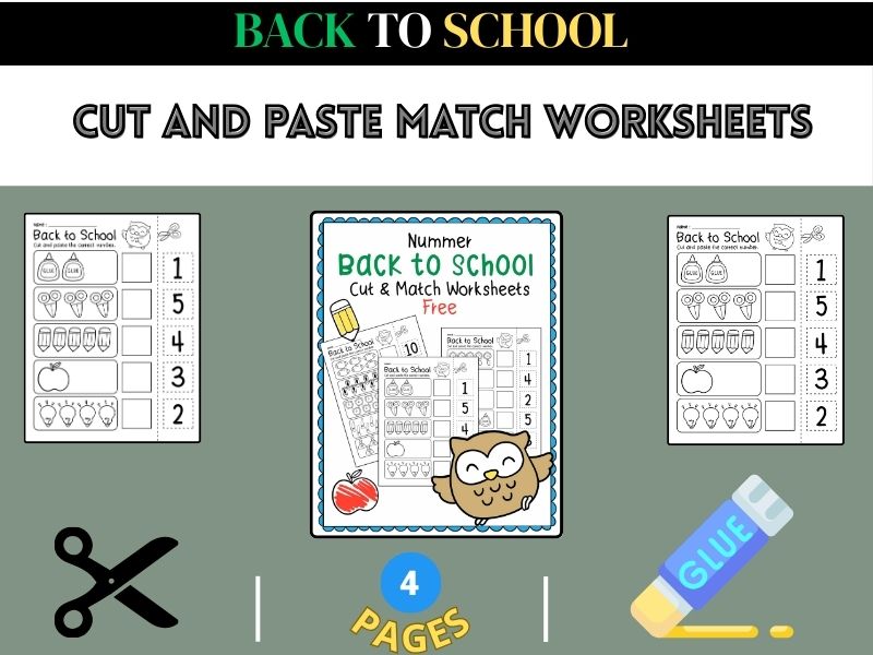 Back to School Cut and Paste Match Worksheets