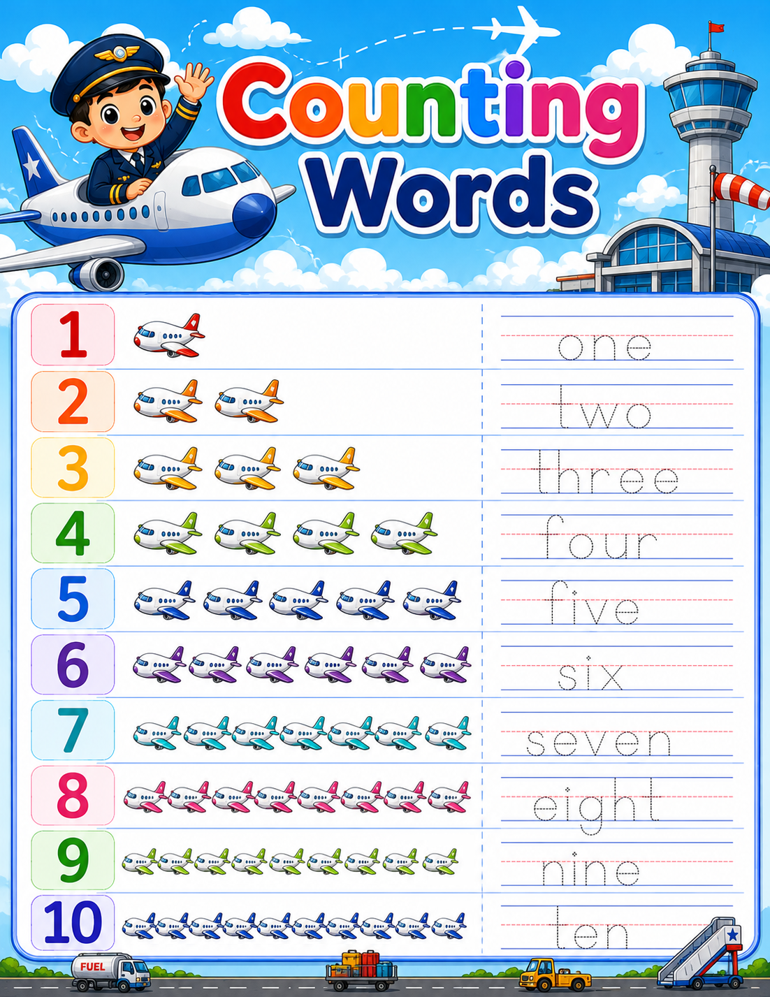 Airplane Activities for Preschool & Kindergarten | Math, Tracing ...