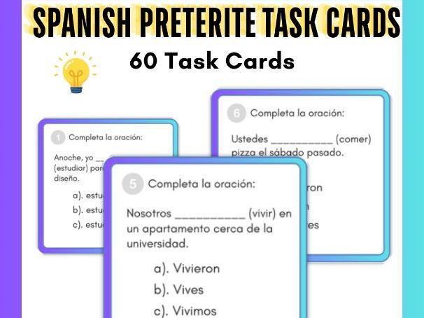 Spanish Preterite Task Cards | Regular Past Tense Verbs Practice