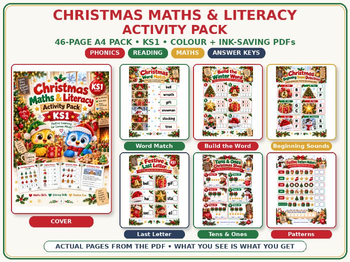 Christmas Maths & Literacy Activity Pack | KS1
