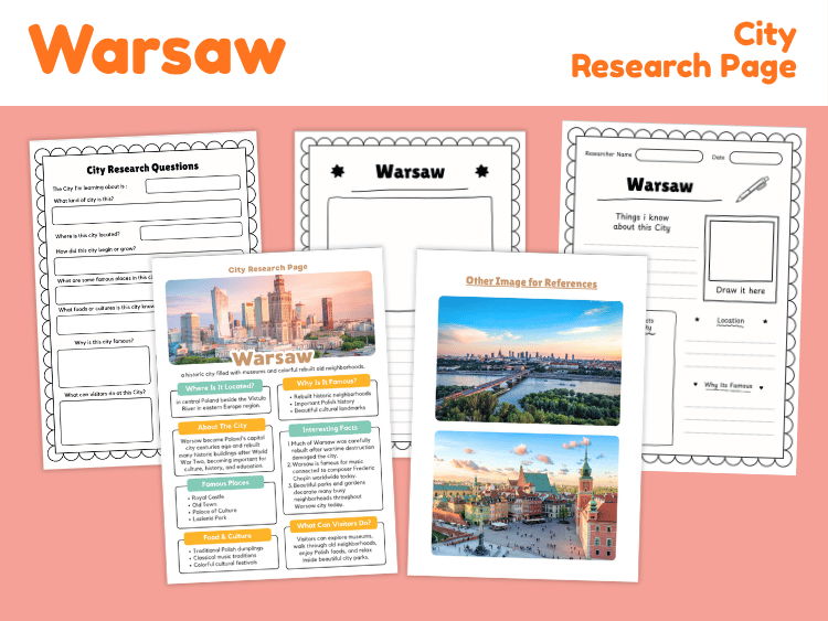 Warsaw City Research Project | Geography, Landmarks & Culture Worksheets