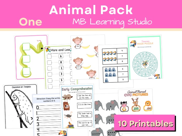 Animal Printable Maths, phonics and more