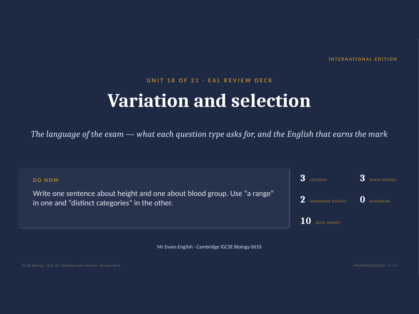 IGCSE Biology 0610 U18 Variation and selection — EAL