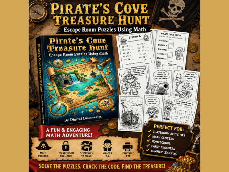 Pirate’s Cove Treasure Hunt Escape Room Math Activities | Printable Pirate Math Games for Grades 2–5