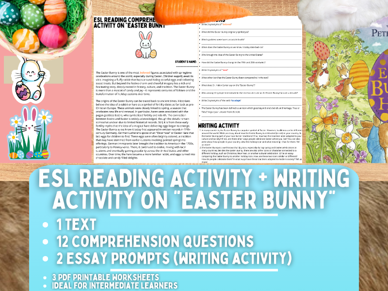 ESL Reading Comprehension + Writing Activity Worksheets on "Easter Bunny"