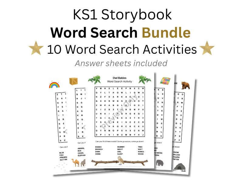 KS1 Storybook Word Search Bundle (10 Activities) Book Corner Themed